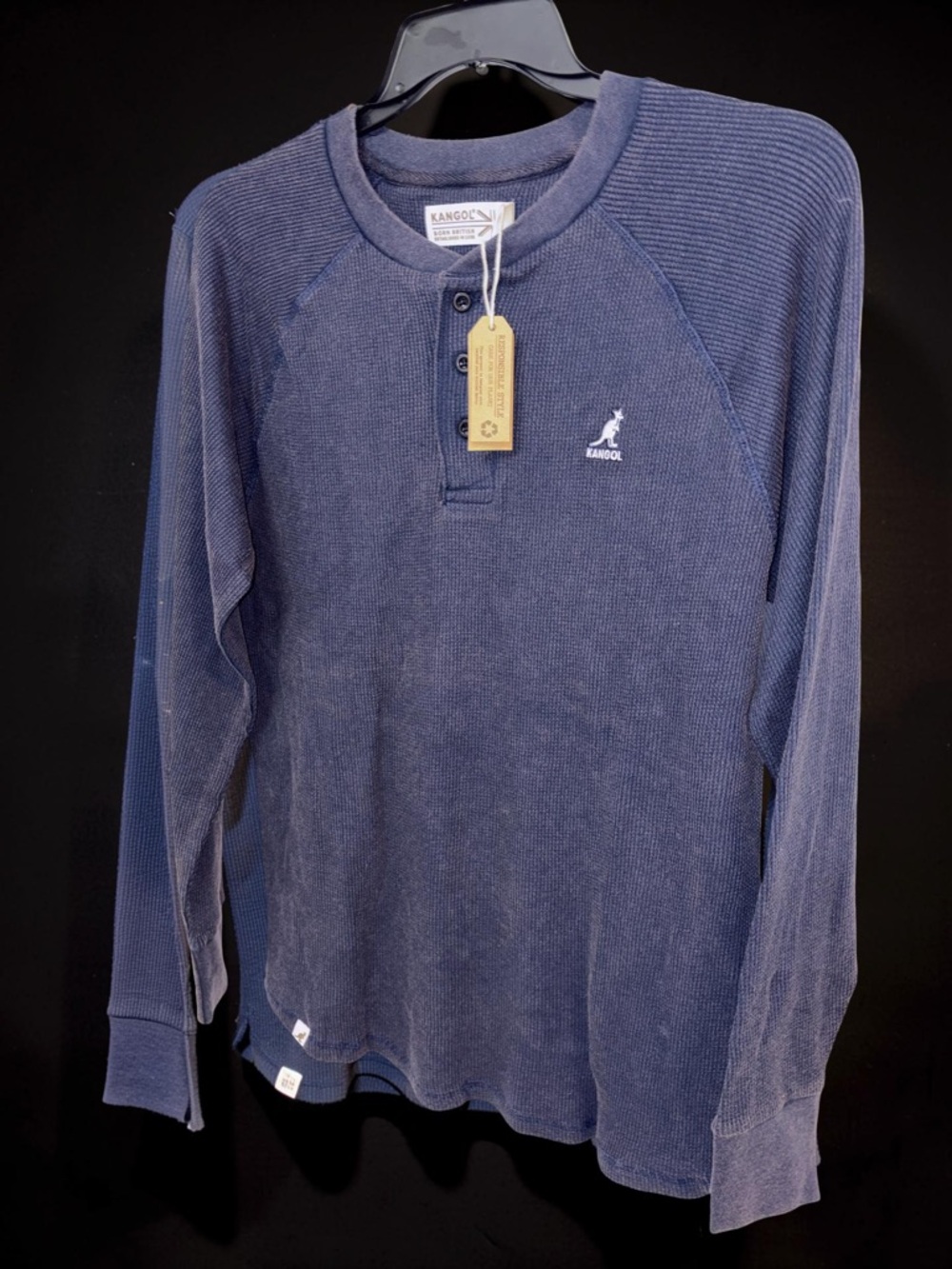 Kangol Navy Waffle Knit Henley Pullover